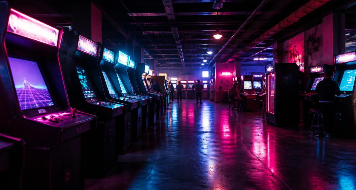 Неоново осветена аркадна зала на MasterGamingHall с редици светещи ретро автомати